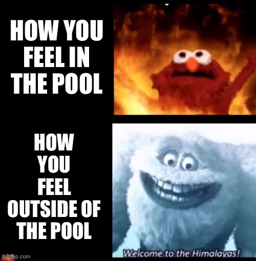 So annoying | HOW YOU FEEL IN THE POOL; HOW YOU FEEL OUTSIDE OF THE POOL | image tagged in hot and cold,pool,summer,funny,memes | made w/ Imgflip meme maker