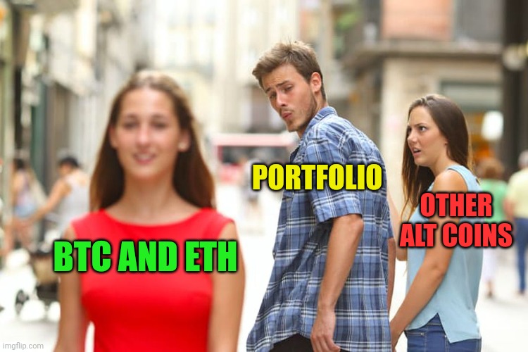 Crypto discrimination | PORTFOLIO; OTHER ALT COINS; BTC AND ETH | image tagged in memes,btc,crypto,funny,fun,lol so funny | made w/ Imgflip meme maker