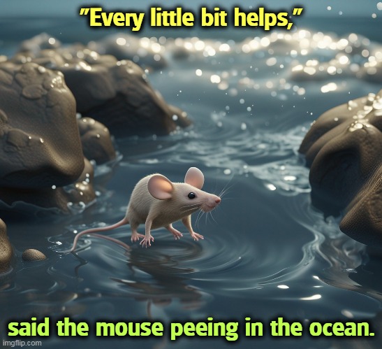 "Every little bit helps,"; said the mouse peeing in the ocean. | image tagged in mice,ocean | made w/ Imgflip meme maker