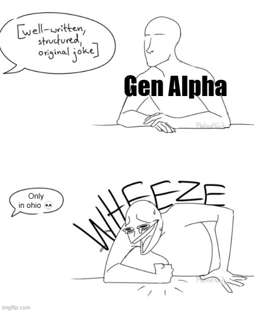 peak humor!!! | Gen Alpha; Only in ohio 💀 | image tagged in wheeze | made w/ Imgflip meme maker