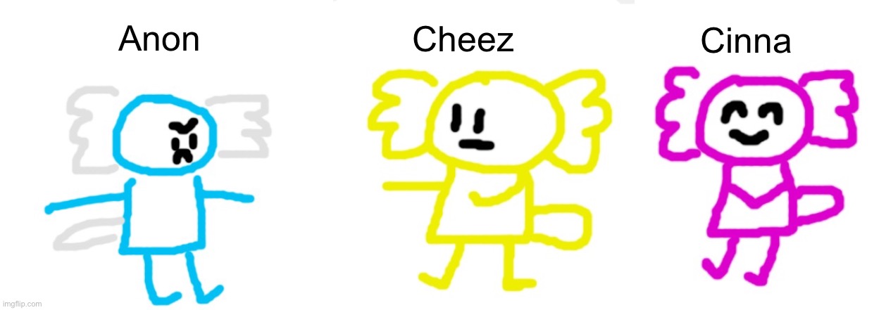 canon names | Anon; Cheez; Cinna | image tagged in 4non axolotl,cheez axolotl,cinna axolotl | made w/ Imgflip meme maker