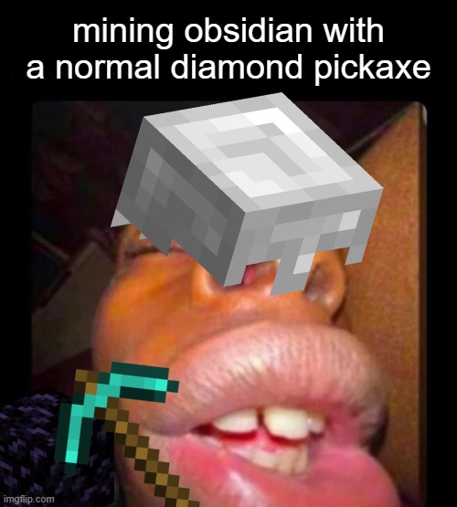 fr sleeping while breaking obsidian | mining obsidian with a normal diamond pickaxe | image tagged in minecraft,diamonds,meme | made w/ Imgflip meme maker