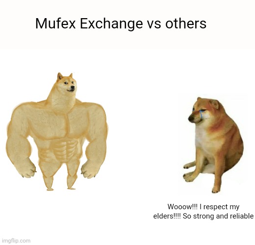 Buff Doge vs. Cheems Meme | Mufex Exchange vs others; Wooow!!! I respect my elders!!!! So strong and reliable | image tagged in memes,buff doge vs cheems | made w/ Imgflip meme maker