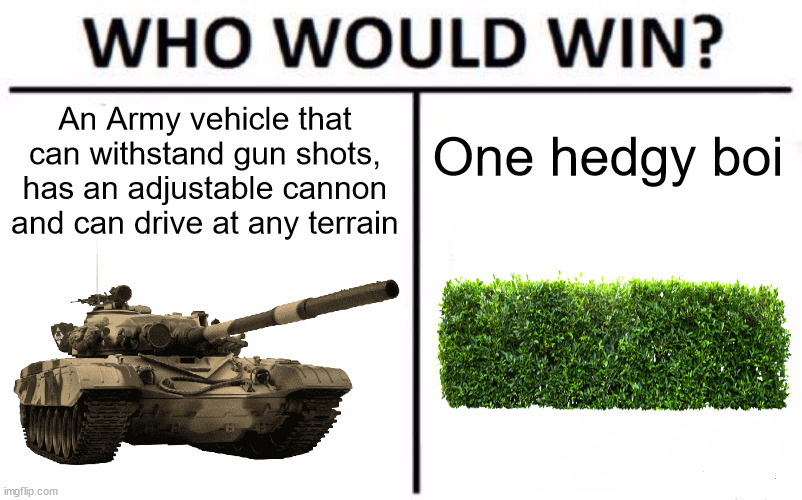 If you don't get this meme, you NEVER played GTA | An Army vehicle that can withstand gun shots, has an adjustable cannon and can drive at any terrain; One hedgy boi | image tagged in gta 5,funny | made w/ Imgflip meme maker