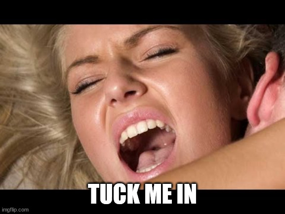 Orgasm | TUCK ME IN | image tagged in orgasm | made w/ Imgflip meme maker