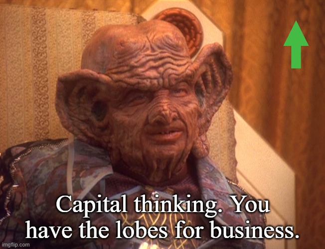 Grand Nagus Zek | Capital thinking. You have the lobes for business. | image tagged in grand nagus zek | made w/ Imgflip meme maker