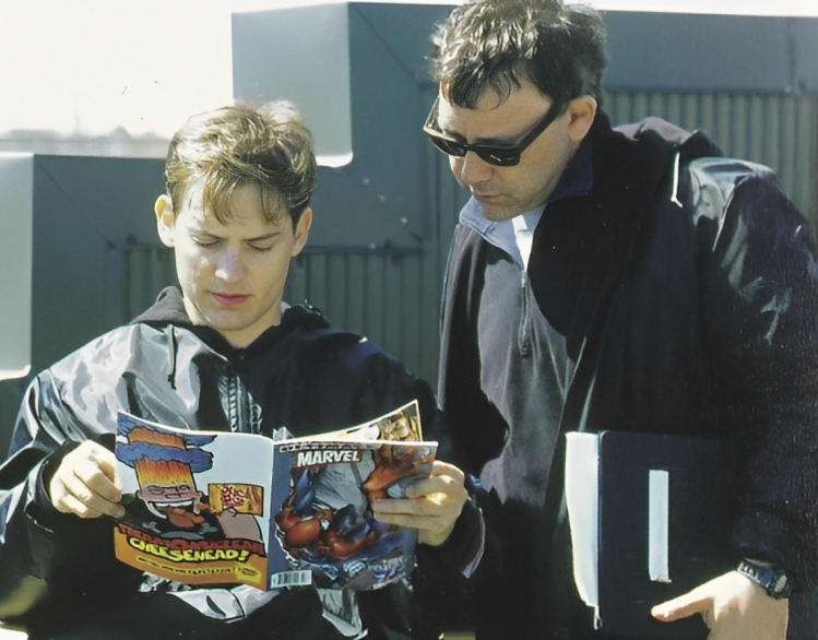 Tobey Maguire and Sam Raimi reading Ultimate Spider-Man Blank Meme Template