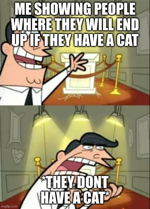 This Is Where I'd Put My Trophy If I Had One | ME SHOWING PEOPLE WHERE THEY WILL END UP IF THEY HAVE A CAT; *THEY DONT HAVE A CAT* | image tagged in memes,this is where i'd put my trophy if i had one | made w/ Imgflip meme maker