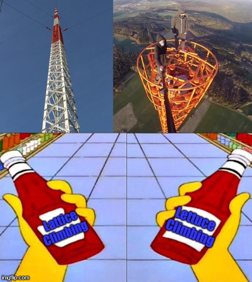 Lattice vs Lettuce | image tagged in climbing,latticeclimbing,simpsons,ketchup,cetchup | made w/ Imgflip meme maker