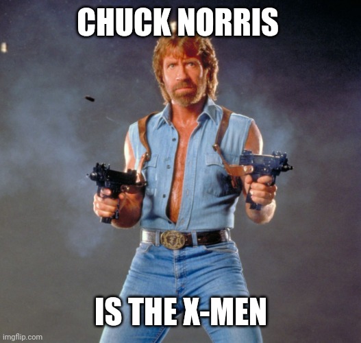 Chuck Norris Guns Meme | CHUCK NORRIS IS THE X-MEN | image tagged in memes,chuck norris guns,chuck norris | made w/ Imgflip meme maker
