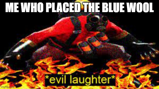 *evil laughter* | ME WHO PLACED THE BLUE WOOL | image tagged in evil laughter | made w/ Imgflip meme maker