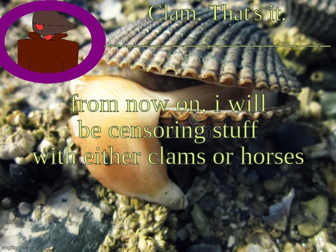 hl | from now on, i will be censoring stuff with either clams or horses | made w/ Imgflip meme maker