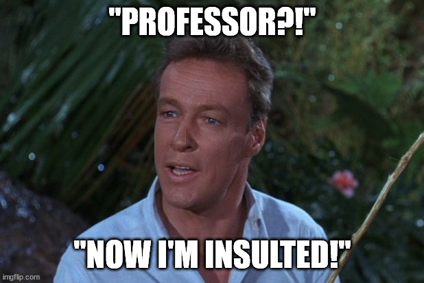 Professor from Gilligans Island | "PROFESSOR?!" "NOW I'M INSULTED!" | image tagged in professor from gilligans island | made w/ Imgflip meme maker