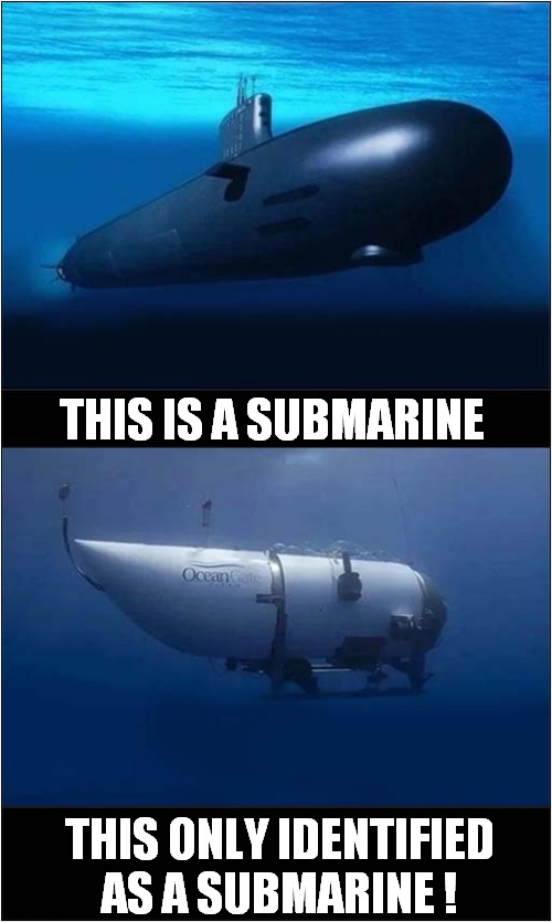 What You Identify As, Can Be Fatal ! | THIS IS A SUBMARINE; THIS ONLY IDENTIFIED AS A SUBMARINE ! | image tagged in titanic,sub,identity crisis,fatal,dark humour | made w/ Imgflip meme maker