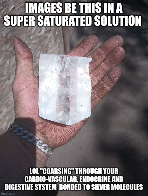 Look it how the light refracts from my skin | IMAGES BE THIS IN A SUPER SATURATED SOLUTION; LOL "COARSING" THROUGH YOUR CARDIO-VASCULAR, ENDOCRINE AND DIGESTIVE SYSTEM  BONDED TO SILVER MOLECULES | image tagged in wingnut shit | made w/ Imgflip meme maker