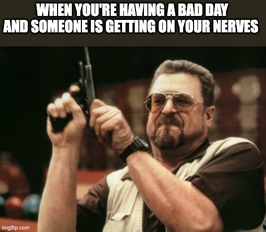 Am I The Only One Around Here | WHEN YOU'RE HAVING A BAD DAY AND SOMEONE IS GETTING ON YOUR NERVES | image tagged in memes,am i the only one around here | made w/ Imgflip meme maker