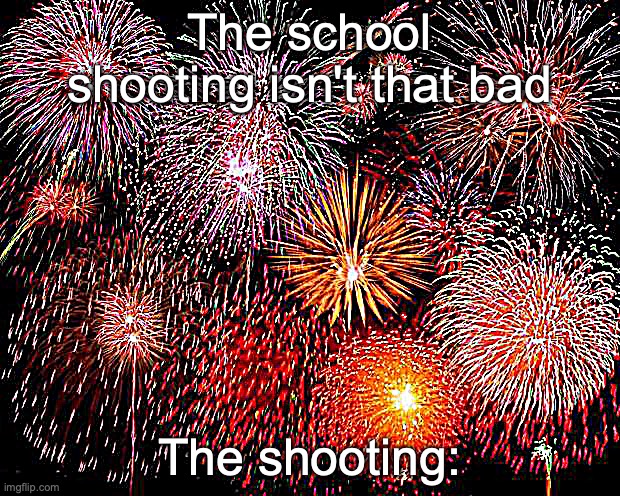 fireworks | The school shooting isn't that bad; The shooting: | image tagged in fireworks | made w/ Imgflip meme maker