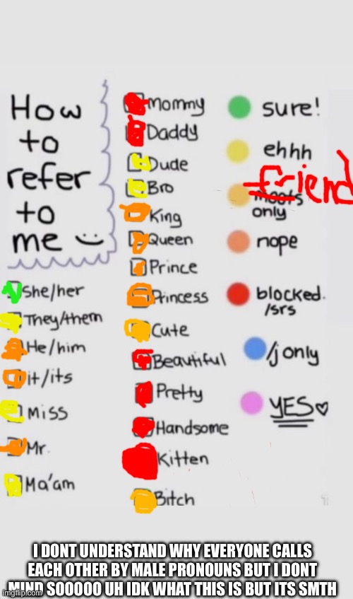 Insert something shitposty here | I DONT UNDERSTAND WHY EVERYONE CALLS EACH OTHER BY MALE PRONOUNS BUT I DONT MIND SOOOOO UH IDK WHAT THIS IS BUT ITS SMTH | image tagged in how to refer to me | made w/ Imgflip meme maker