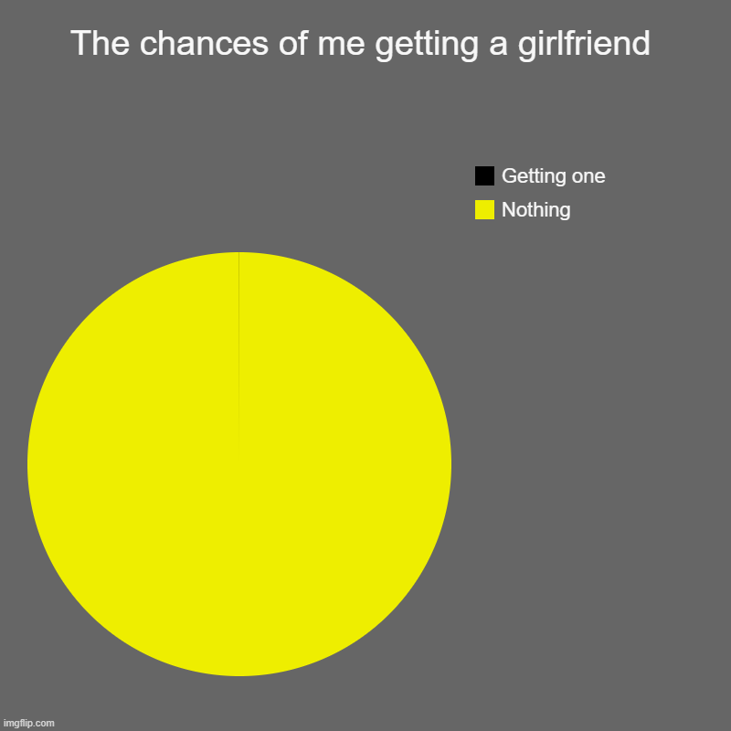 The chances of me getting a girlfriend | Nothing, Getting one | image tagged in charts,pie charts | made w/ Imgflip chart maker