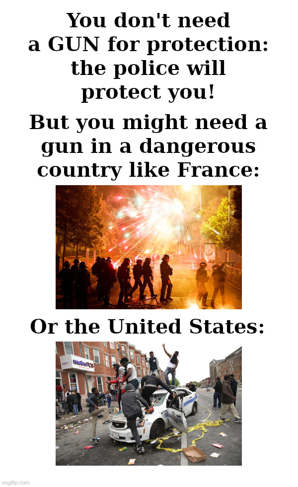 You Don't Need A GUN For Protection! | image tagged in gun,protection,france,united states,gun control,madness | made w/ Imgflip meme maker
