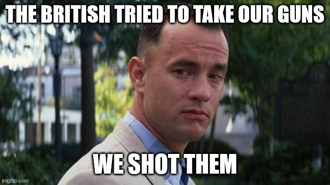 America is free because of armed citizens standing up against Tyranny. | THE BRITISH TRIED TO TAKE OUR GUNS; WE SHOT THEM | image tagged in macron,france,migrants,riots | made w/ Imgflip meme maker