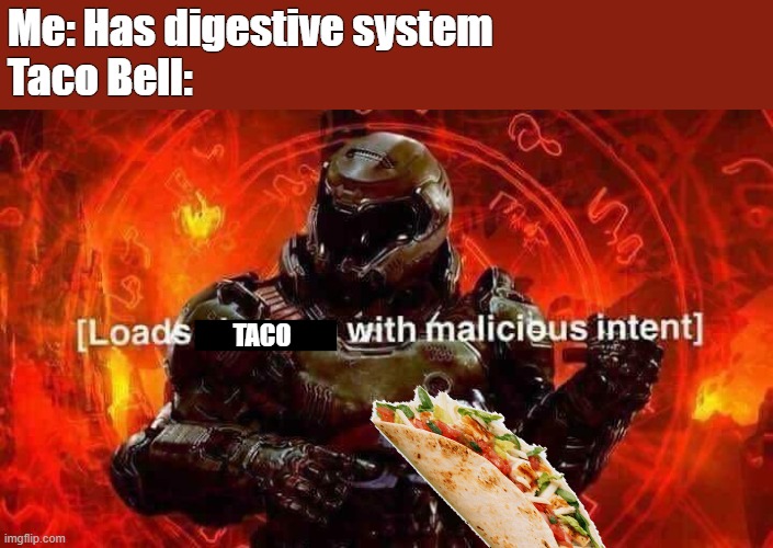 RIP the waterworks of my house tho | Me: Has digestive system
Taco Bell:; TACO | image tagged in loads shotgun with malicious intent | made w/ Imgflip meme maker
