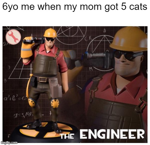I'm going to be easy | 6yo me when my mom got 5 cats | image tagged in the engineer,memes | made w/ Imgflip meme maker