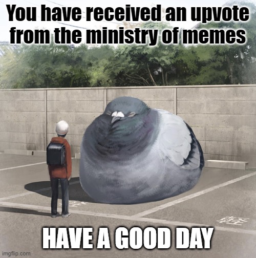 Beeg Birb | You have received an upvote from the ministry of memes HAVE A GOOD DAY | image tagged in beeg birb | made w/ Imgflip meme maker