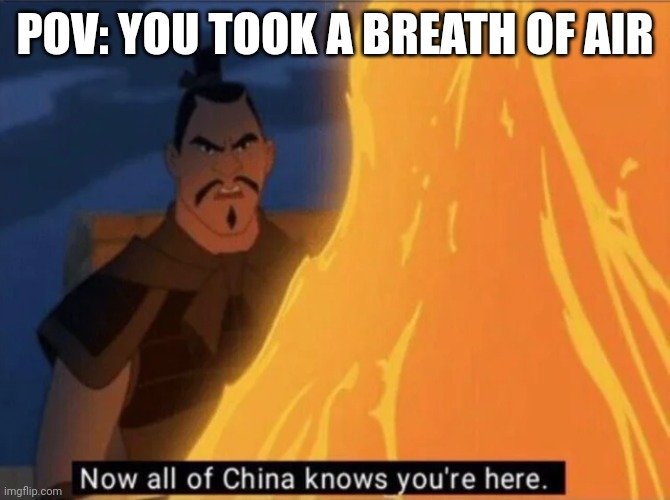 Now all of China knows you're here | POV: YOU TOOK A BREATH OF AIR | image tagged in now all of china knows you're here | made w/ Imgflip meme maker