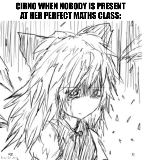CIRNO WHEN NOBODY IS PRESENT AT HER PERFECT MATHS CLASS: | image tagged in memes,touhou,fun | made w/ Imgflip meme maker