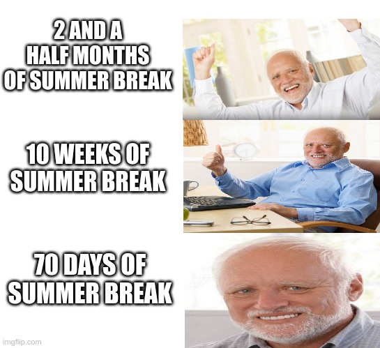 is that it? | 2 AND A HALF MONTHS OF SUMMER BREAK; 10 WEEKS OF SUMMER BREAK; 70 DAYS OF SUMMER BREAK | image tagged in memes | made w/ Imgflip meme maker