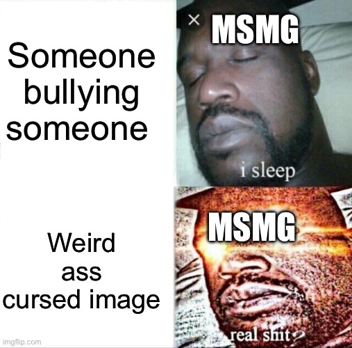 Sleeping Shaq Meme | Someone bullying someone; MSMG; MSMG; Weird ass cursed image | image tagged in memes,sleeping shaq | made w/ Imgflip meme maker