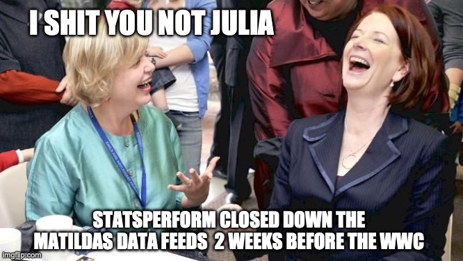 I shit you not Julia | I SHIT YOU NOT JULIA; STATSPERFORM CLOSED DOWN THE MATILDAS DATA FEEDS  2 WEEKS BEFORE THE WWC | image tagged in i shit you not julia | made w/ Imgflip meme maker