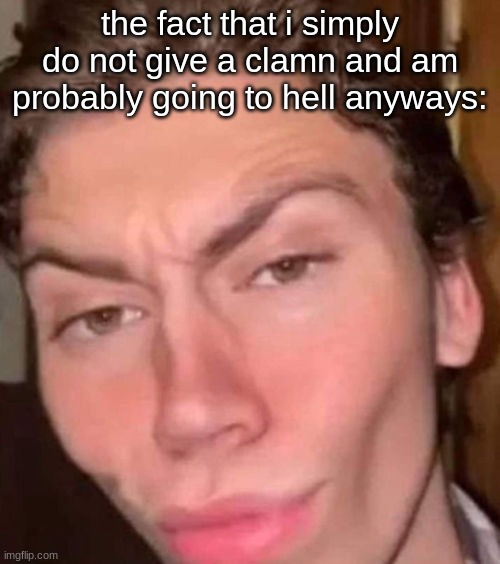 Rizz | the fact that i simply do not give a clamn and am probably going to hell anyways: | image tagged in rizz | made w/ Imgflip meme maker