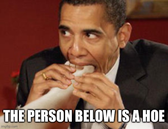 Obama eating feet | THE PERSON BELOW IS A HOE | image tagged in obama eating feet | made w/ Imgflip meme maker