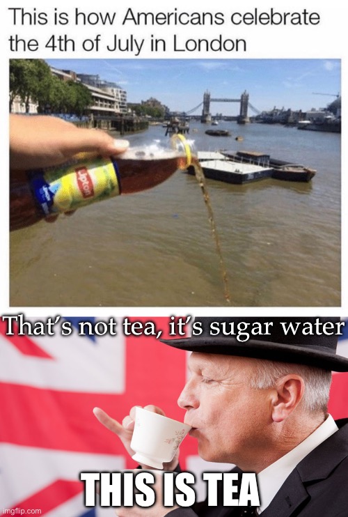 Tea | That’s not tea, it’s sugar water; THIS IS TEA | image tagged in british tea,tea,boston,tea party,london | made w/ Imgflip meme maker