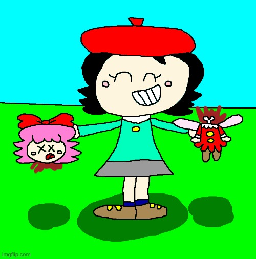 Now for Adeleine as she decapitates Ribbon | image tagged in kirby,gore,comics/cartoons,fanart,parody,cute | made w/ Imgflip meme maker