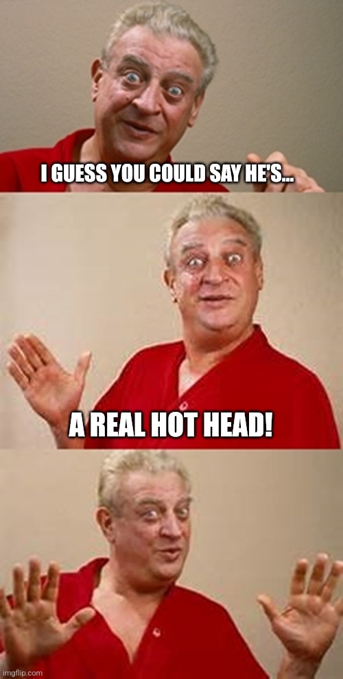 bad pun Dangerfield  | I GUESS YOU COULD SAY HE'S... A REAL HOT HEAD! | image tagged in bad pun dangerfield | made w/ Imgflip meme maker