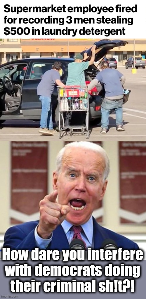 Life under a democrat totalitarian regime | How dare you interfere
with democrats doing
their criminal sh!t?! | image tagged in joe biden no malarkey,memes,crime,democrats,shoplifting | made w/ Imgflip meme maker
