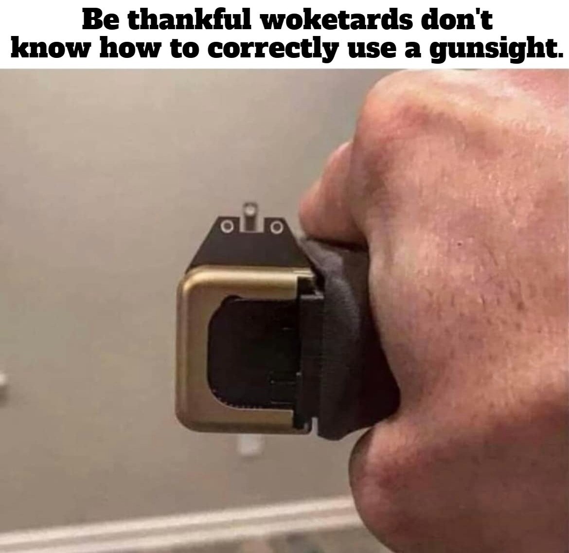 Be thankful woketards don't know how to correctly use a gunsight. | image tagged in woke,woketards,guns,mass shooting,school shooting,never go full retard | made w/ Imgflip meme maker