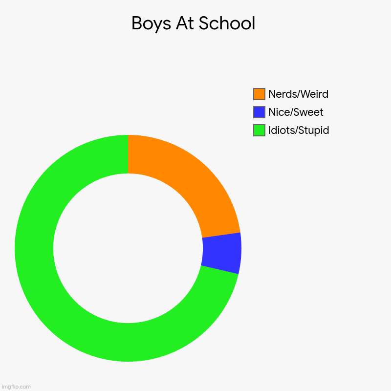 POV: Boys At school | Boys At School | Idiots/Stupid, Nice/Sweet, Nerds/Weird | image tagged in charts,donut charts | made w/ Imgflip chart maker
