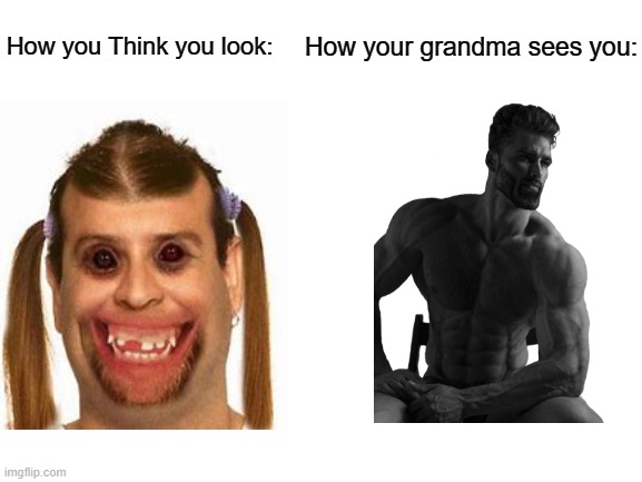 How Grandmas Are | How your grandma sees you:; How you Think you look: | image tagged in blank white template,so true memes | made w/ Imgflip meme maker