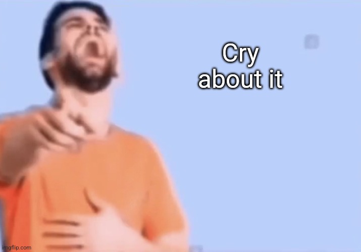 Laughing and pointing | Cry about it | image tagged in laughing and pointing | made w/ Imgflip meme maker