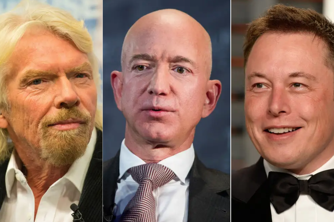 Branson, Bezos, Musk, billionaires joyriding in space Blank Meme Template
