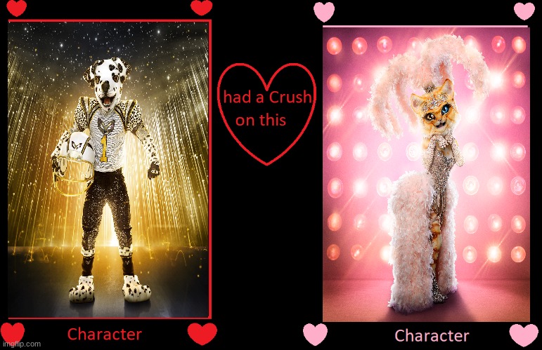 what if the dalmatian had a crush on the kitty | image tagged in what if this character had a crush on this person,the masked singer,cats,dogs,shipping | made w/ Imgflip meme maker
