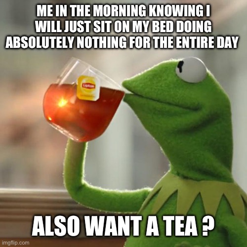 But That's None Of My Business Meme | ME IN THE MORNING KNOWING I WILL JUST SIT ON MY BED DOING ABSOLUTELY NOTHING FOR THE ENTIRE DAY; ALSO WANT A TEA ? | image tagged in memes,but that's none of my business,kermit the frog | made w/ Imgflip meme maker