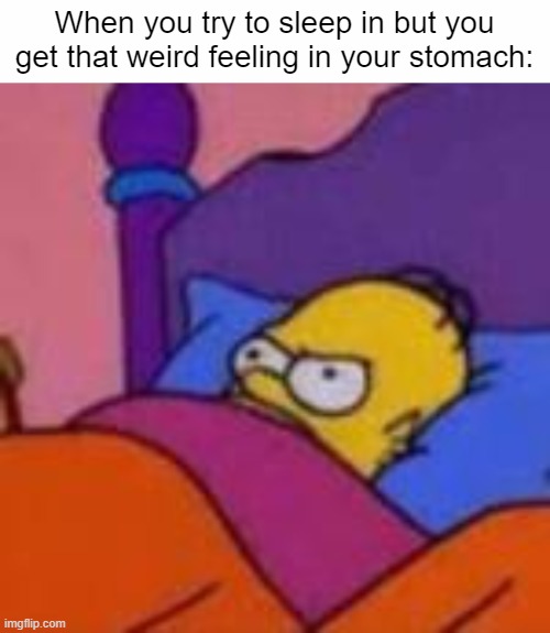 Anyone else get the feeling? Or is it just me? | When you try to sleep in but you get that weird feeling in your stomach: | image tagged in e,ee,eee,eeee,idk,oh wow are you actually reading these tags | made w/ Imgflip meme maker
