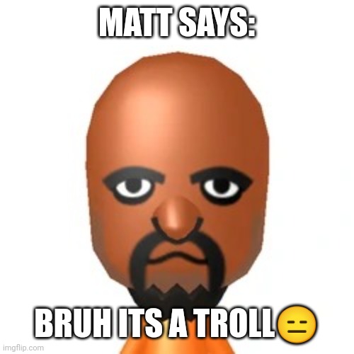 Matt from Wii Sports | MATT SAYS: BRUH ITS A TROLL? | image tagged in matt from wii sports | made w/ Imgflip meme maker