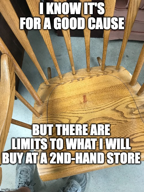 Uh, No, Thank You. | I KNOW IT'S FOR A GOOD CAUSE; BUT THERE ARE LIMITS TO WHAT I WILL BUY AT A 2ND-HAND STORE | image tagged in stain,shit stain | made w/ Imgflip meme maker