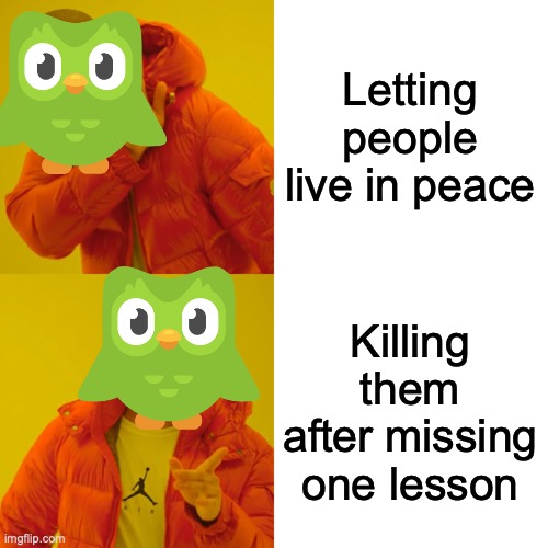 Drake Hotline Bling Meme | Letting people live in peace Killing them after missing one lesson | image tagged in memes,drake hotline bling | made w/ Imgflip meme maker